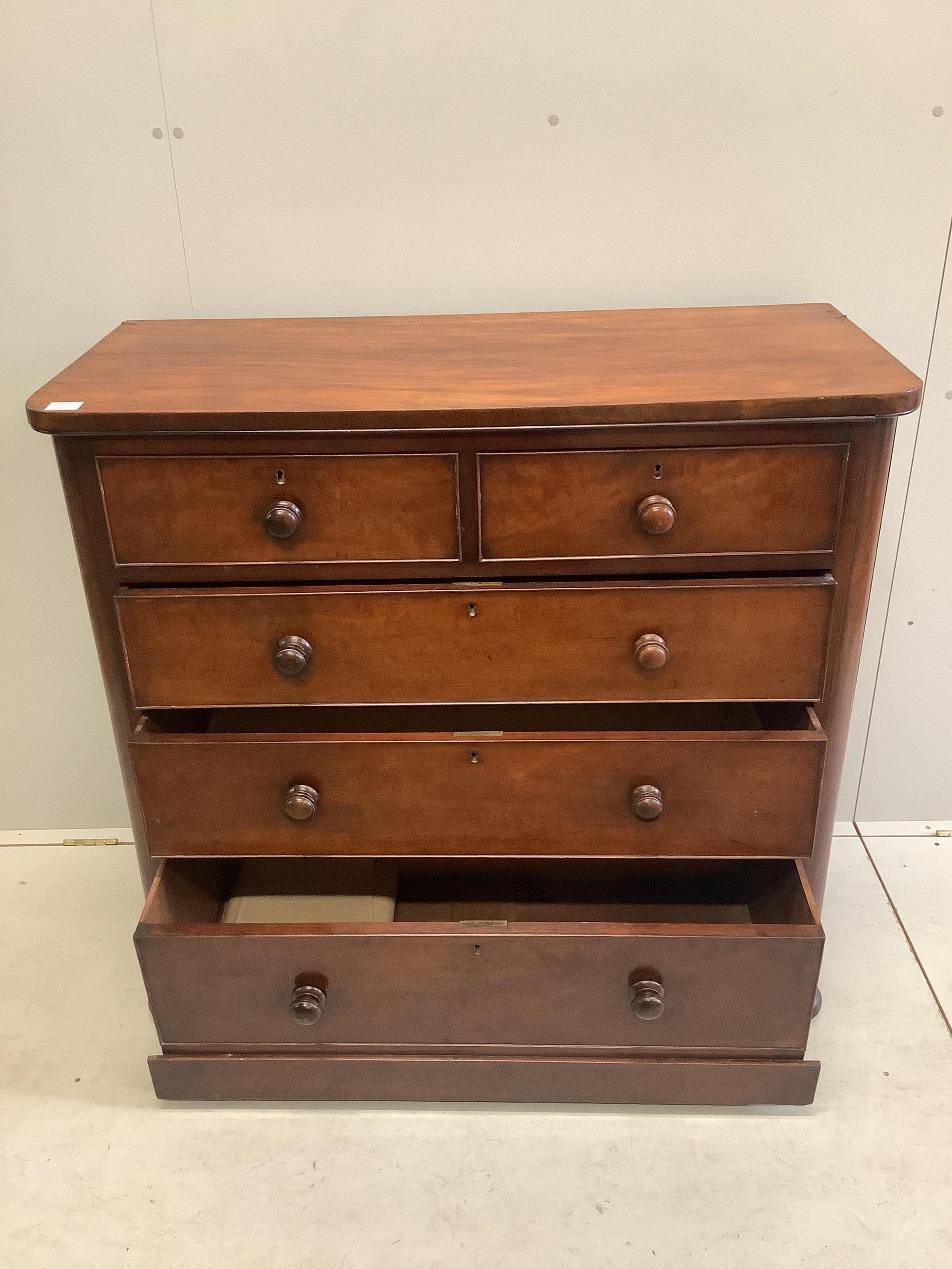 A Victorian mahogany chest, width 112cm, depth 50cm, height 105cm. Condition - fair